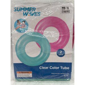 Summer Waves 2-Pack Clear Color Pool Tubes 36" Inflatable Swim Rings In Pink & B